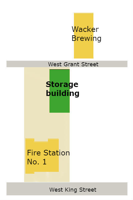 Locator map: Fire Station No. 1 and Wacker Brewing Co.